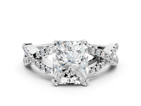 White gold Radiant Solitaire Twist Band with Pavé Setting and Four-Prong Setting_12