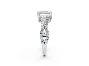 White gold Radiant Solitaire Twist Band with Pavé Setting and Four-Prong Setting_14