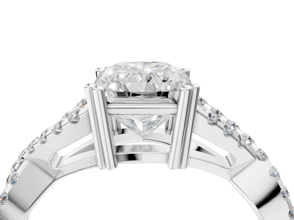 White gold Radiant Solitaire Twist Band with Pavé Setting and Four-Prong Setting_16