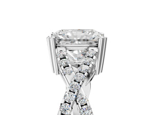 White gold Radiant Solitaire Twist Band with Pavé Setting and Four-Prong Setting_17