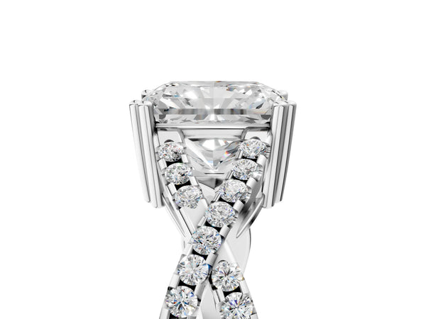 White gold Radiant Solitaire Twist Band with Pavé Setting and Four-Prong Setting_17