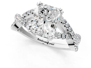 White gold Radiant Solitaire Twist Band with Pavé Setting and Four-Prong Setting_19
