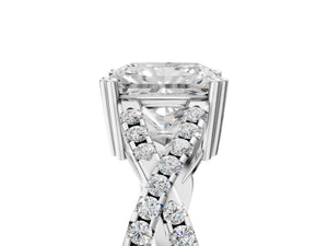 White gold Radiant Solitaire Twist Band with Pavé Setting and Four-Prong Setting_23