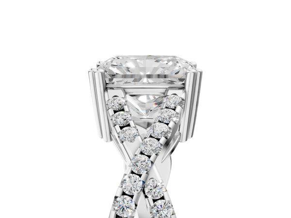 White gold Radiant Solitaire Twist Band with Pavé Setting and Four-Prong Setting_23
