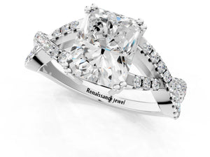 White gold Radiant Solitaire Twist Band with Pavé Setting and Four-Prong Setting_25