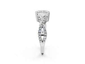 White gold Radiant Solitaire Twist Band with Pavé Setting and Four-Prong Setting_26