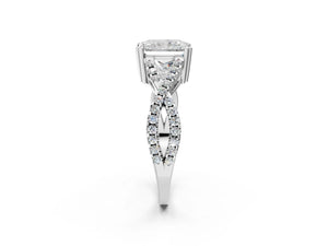 White gold Radiant Solitaire Twist Band with Pavé Setting and Four-Prong Setting_32