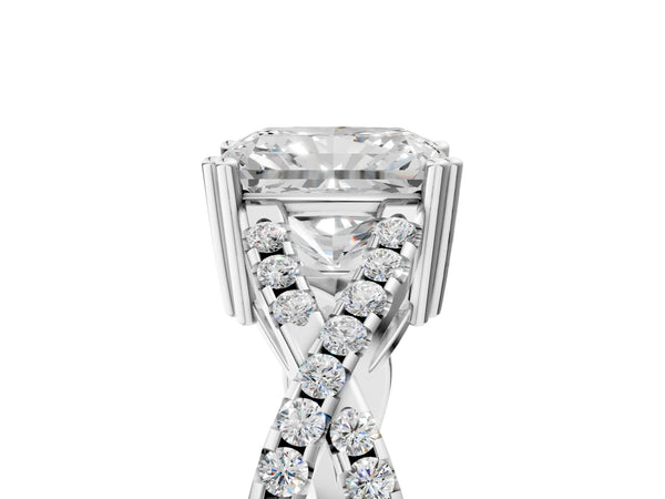 White gold Radiant Solitaire Twist Band with Pavé Setting and Four-Prong Setting_35