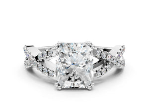White gold Radiant Solitaire Twist Band with Pavé Setting and Four-Prong Setting_36