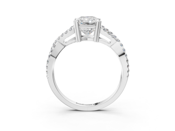 White gold Radiant Solitaire Twist Band with Pavé Setting and Four-Prong Setting_3