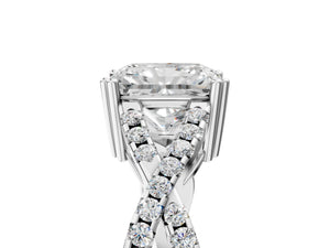 White gold Radiant Solitaire Twist Band with Pavé Setting and Four-Prong Setting_47
