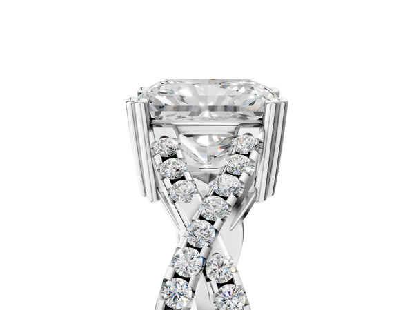 White gold Radiant Solitaire Twist Band with Pavé Setting and Four-Prong Setting_47