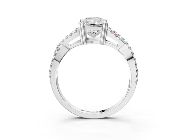 White gold Radiant Solitaire Twist Band with Pavé Setting and Four-Prong Setting_51