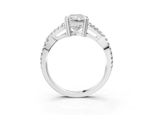 White gold Radiant Solitaire Twist Band with Pavé Setting and Four-Prong Setting_51