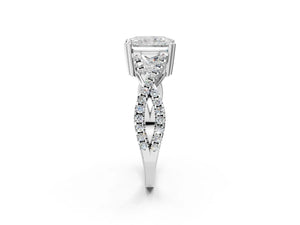 White gold Radiant Solitaire Twist Band with Pavé Setting and Four-Prong Setting_56