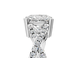 White gold Radiant Solitaire Twist Band with Pavé Setting and Four-Prong Setting_59