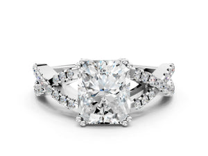 White gold Radiant Solitaire Twist Band with Pavé Setting and Four-Prong Setting_60