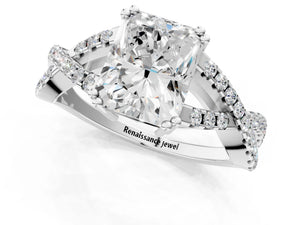 White gold Radiant Solitaire Twist Band with Pavé Setting and Four-Prong Setting_61