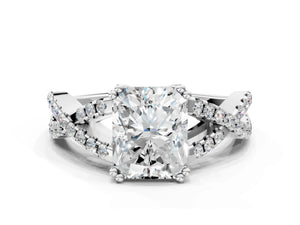 White gold Radiant Solitaire Twist Band with Pavé Setting and Four-Prong Setting_66