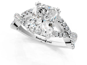 White gold Radiant Solitaire Twist Band with Pavé Setting and Four-Prong Setting_67
