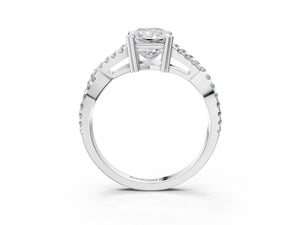 White gold Radiant Solitaire Twist Band with Pavé Setting and Four-Prong Setting_69