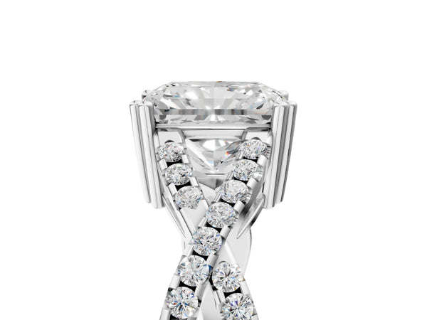 White gold Radiant Solitaire Twist Band with Pavé Setting and Four-Prong Setting_71