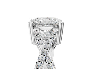 White gold Radiant Solitaire Twist Band with Pavé Setting and Four-Prong Setting_71
