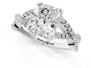 White gold Radiant Solitaire Twist Band with Pavé Setting and Four-Prong Setting_73