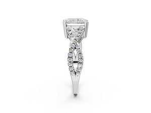 White gold Radiant Solitaire Twist Band with Pavé Setting and Four-Prong Setting_74