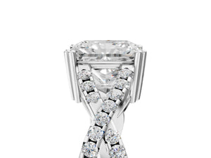 White gold Radiant Solitaire Twist Band with Pavé Setting and Four-Prong Setting_77