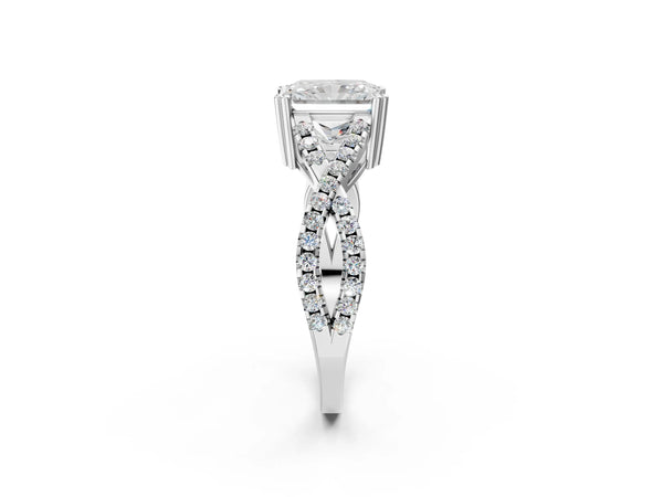 White gold Radiant Solitaire Twist Band with Pavé Setting and Four-Prong Setting_80