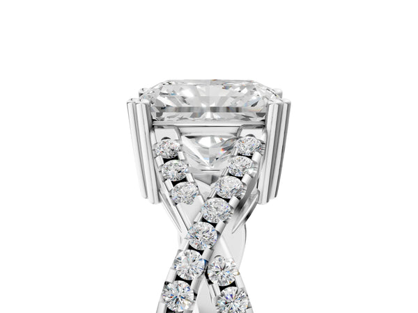 White gold Radiant Solitaire Twist Band with Pavé Setting and Four-Prong Setting_83