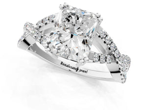 White gold Radiant Solitaire Twist Band with Pavé Setting and Four-Prong Setting_85
