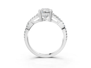 White gold Radiant Solitaire Twist Band with Pavé Setting and Four-Prong Setting_87