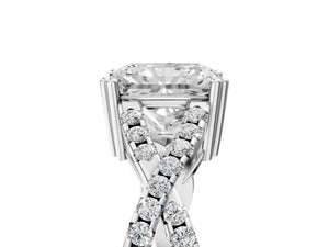 White gold Radiant Solitaire Twist Band with Pavé Setting and Four-Prong Setting_89