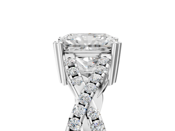White gold Radiant Solitaire Twist Band with Pavé Setting and Four-Prong Setting_89