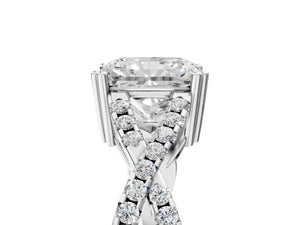 White gold Radiant Solitaire Twist Band with Pavé Setting and Four-Prong Setting_95