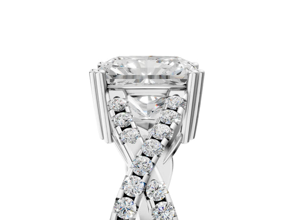 White gold Radiant Solitaire Twist Band with Pavé Setting and Four-Prong Setting_95