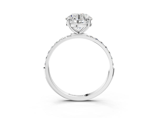 White gold Round Cut Diamond Pavé Band Solitaire Ring with Four-Prong Setting_15