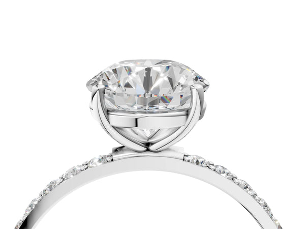 White gold Round Cut Diamond Pavé Band Solitaire Ring with Four-Prong Setting_16