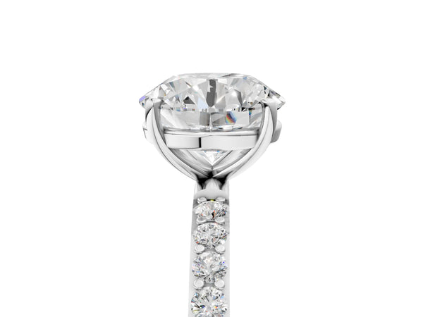 White gold Round Cut Diamond Pavé Band Solitaire Ring with Four-Prong Setting_17