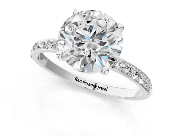 White gold Round Cut Diamond Pavé Band Solitaire Ring with Four-Prong Setting_25