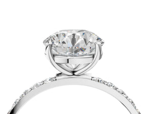 White gold Round Cut Diamond Pavé Band Solitaire Ring with Four-Prong Setting_28