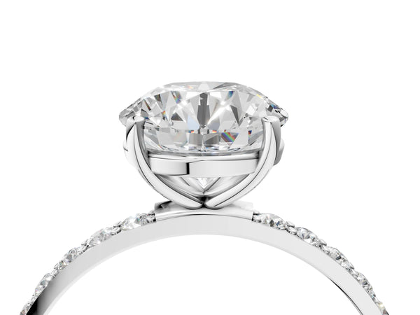 White gold Round Cut Diamond Pavé Band Solitaire Ring with Four-Prong Setting_28