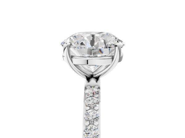 White gold Round Cut Diamond Pavé Band Solitaire Ring with Four-Prong Setting_29