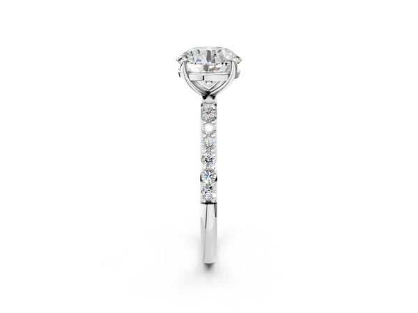 White gold Round Cut Diamond Pavé Band Solitaire Ring with Four-Prong Setting_32