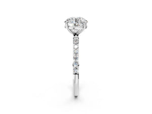 White gold Round Cut Diamond Pavé Band Solitaire Ring with Four-Prong Setting_32