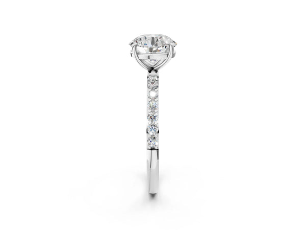 White gold Round Cut Diamond Pavé Band Solitaire Ring with Four-Prong Setting_38