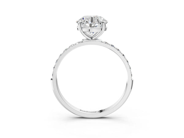 White gold Round Cut Diamond Pavé Band Solitaire Ring with Four-Prong Setting_45