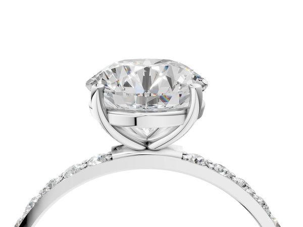 White gold Round Cut Diamond Pavé Band Solitaire Ring with Four-Prong Setting_52